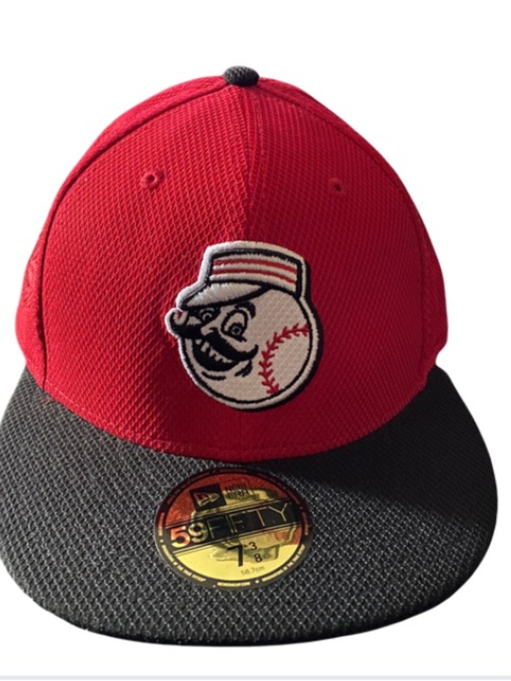 Cincinnati Reds Mr. RedLegs New Era Adult 59Fifty Red Cap, Black Visor Sz 7 3/8
